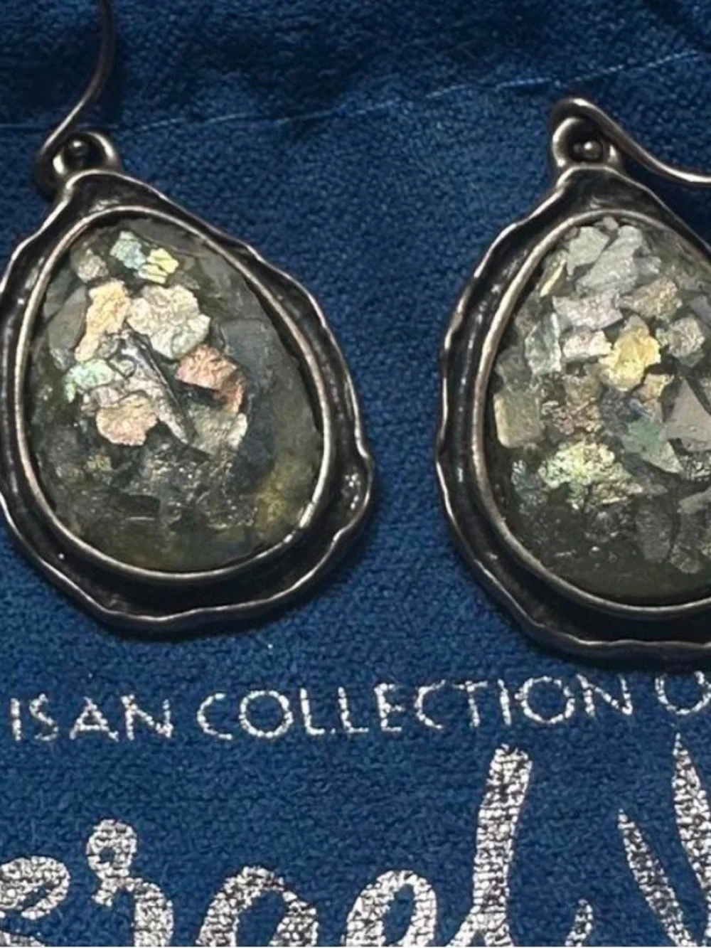 Handcrafted Iridescent Teardrop Earrings in Black Metal